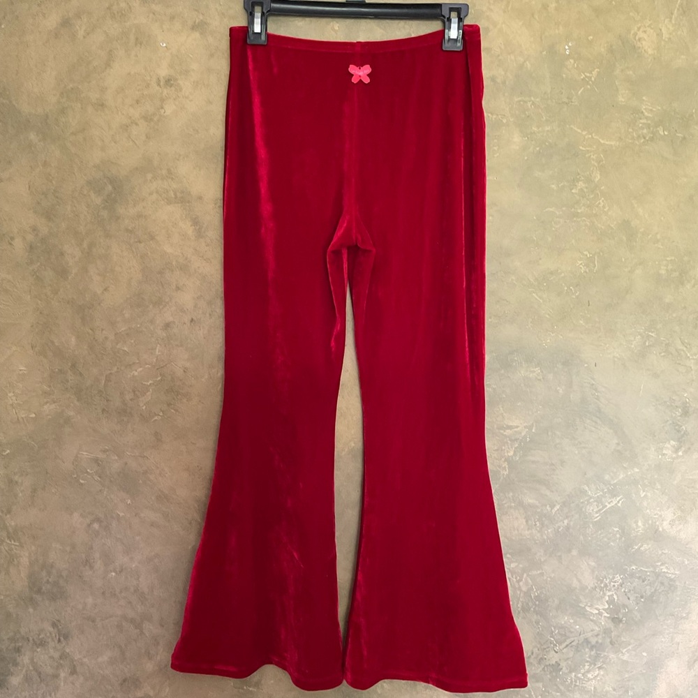 Vintage Y2K La Senza Girl Red Stretch Velvet Ruched Front Bellbottoms Flares - Picture 3 of 7